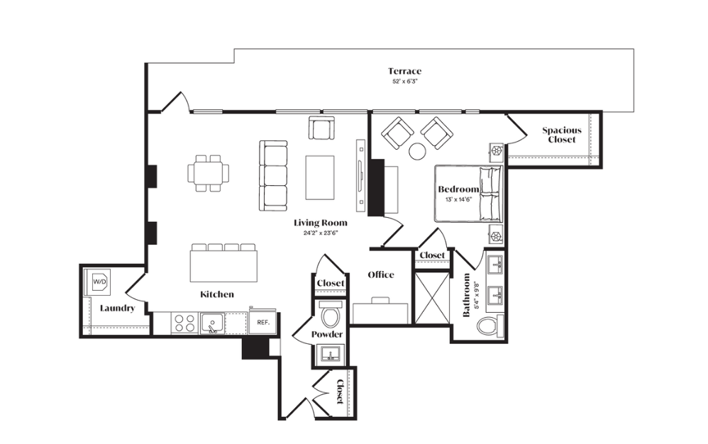 A16PH - 1 bedroom floorplan layout with 1.5 bath and 1172 square feet.