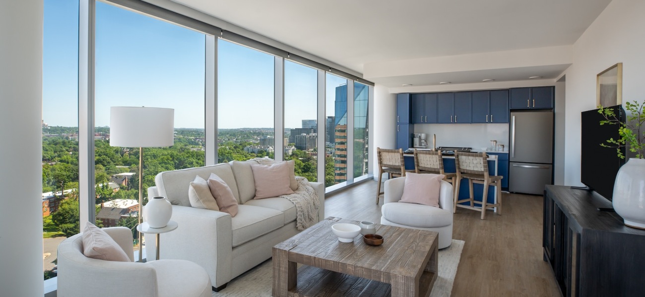 Living area with large windows