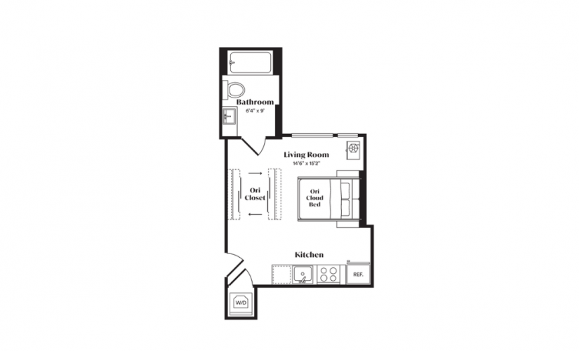 S1.1 - Studio floorplan layout with 1 bath and 333 square feet.
