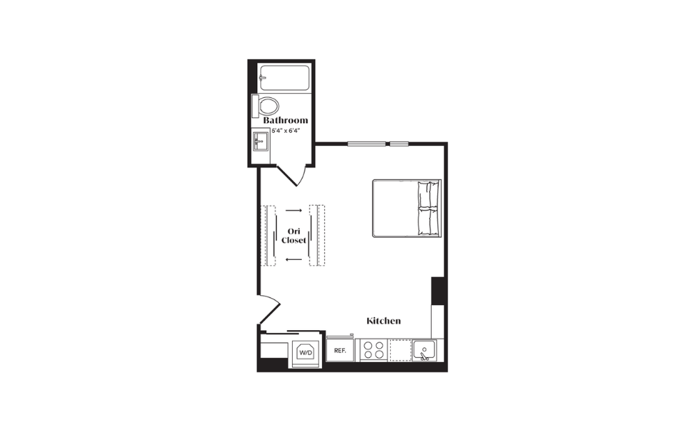 S3 - Studio floorplan layout with 1 bath and 417 square feet. (Preview)
