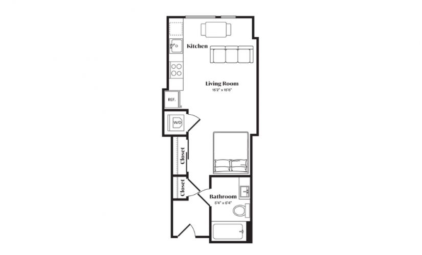 S4 - Studio floorplan layout with 1 bath and 426 square feet.