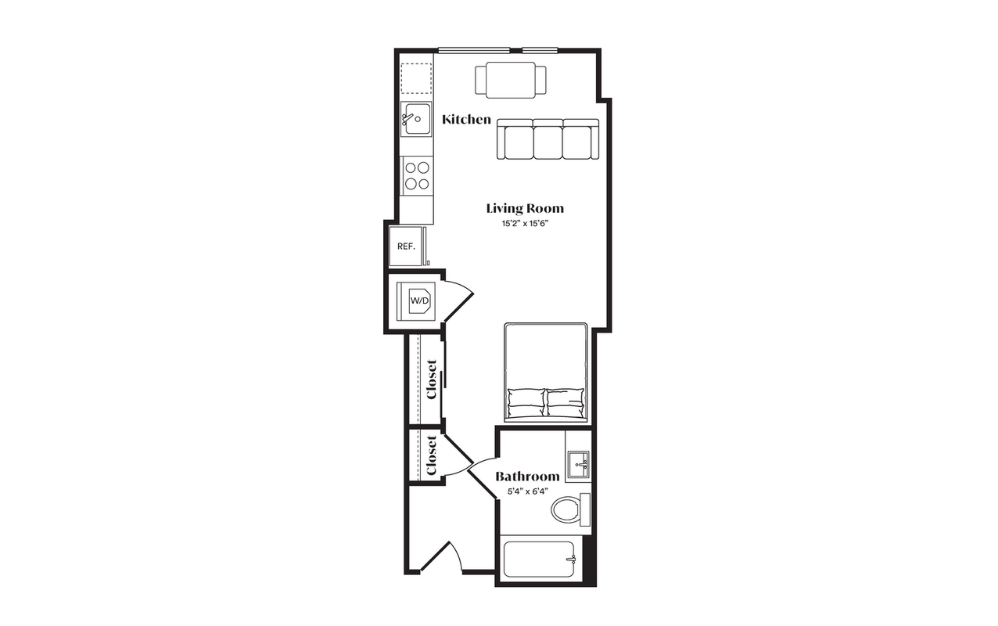 S4 - Studio floorplan layout with 1 bath and 426 square feet. (Preview)