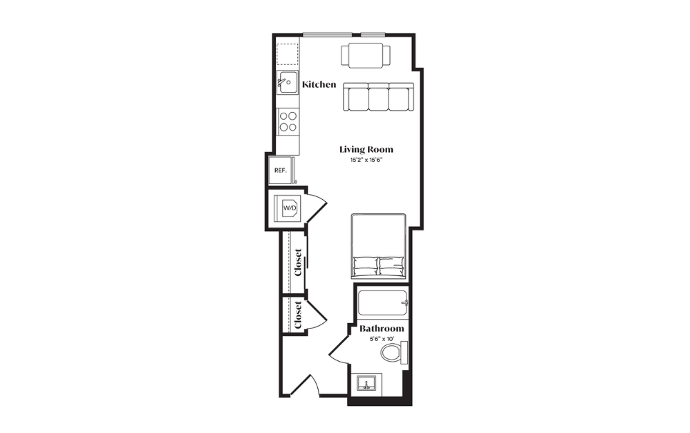S4A - Studio floorplan layout with 1 bath and 426 square feet. (Preview)