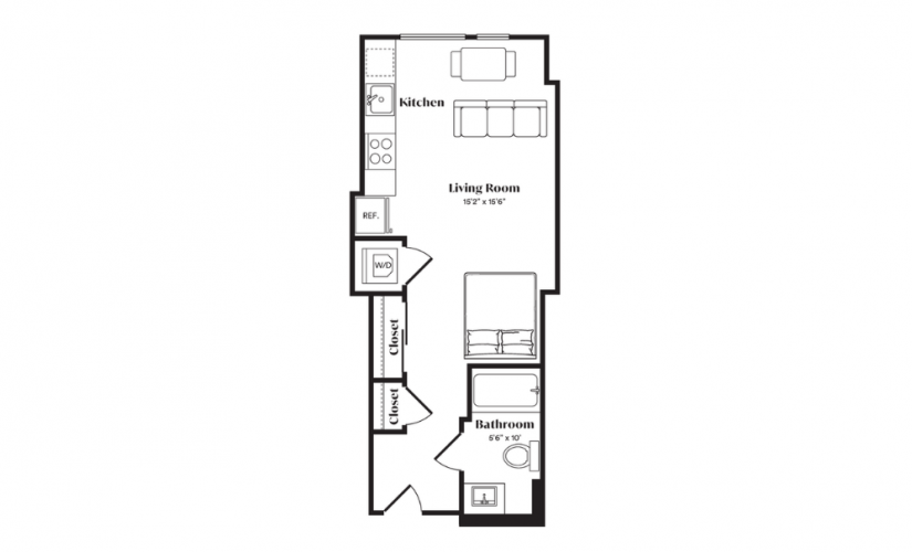 S4A - Studio floorplan layout with 1 bath and 426 square feet.