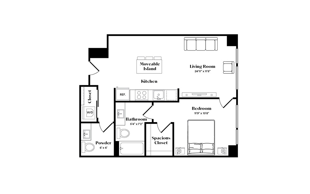A10 - 1 bedroom floorplan layout with 1.5 bath and 664 square feet. (Preview)