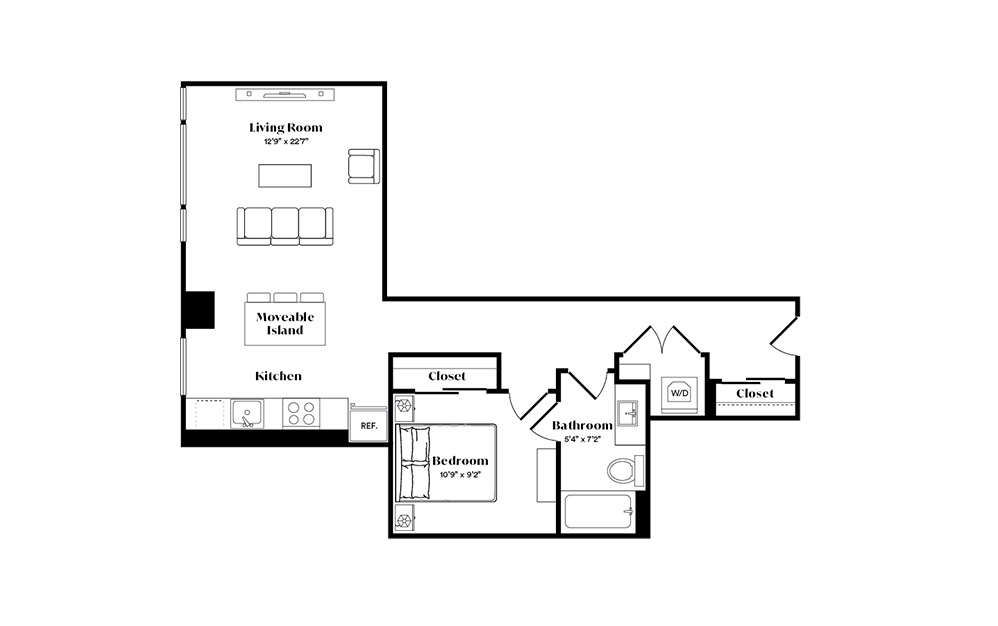 A13U - 1 bedroom floorplan layout with 1 bath and 680 square feet. (Preview)