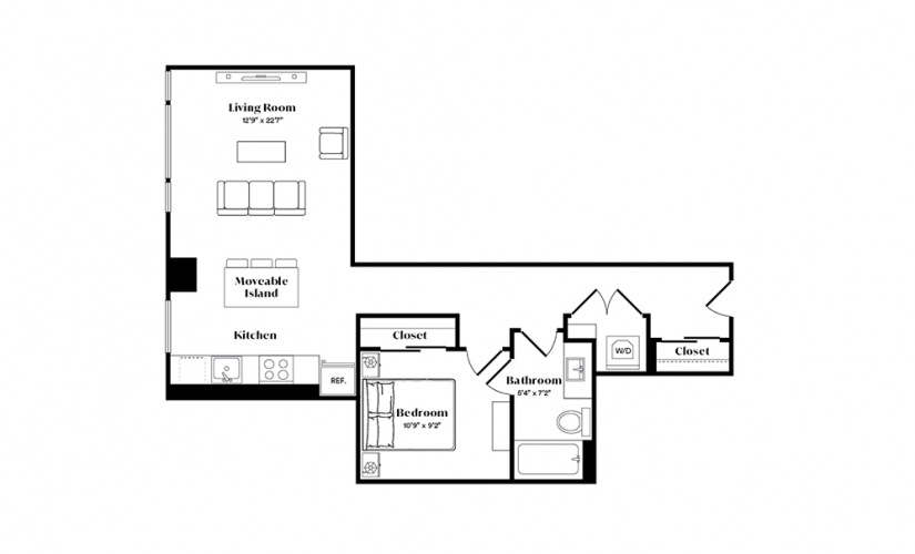 A13U - 1 bedroom floorplan layout with 1 bath and 680 square feet.