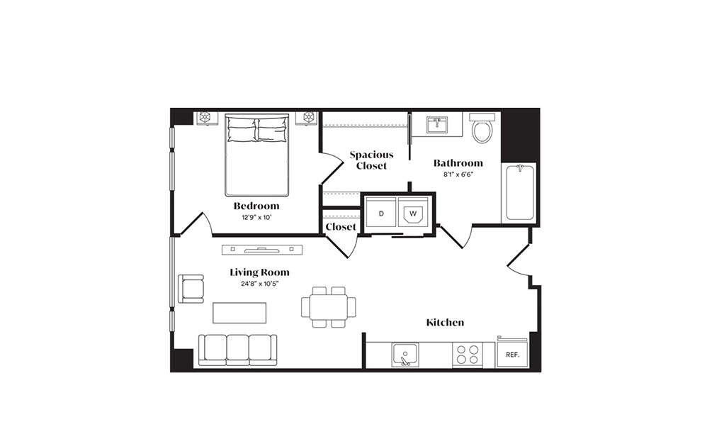 A9A - 1 bedroom floorplan layout with 1 bath and 663 square feet. (Preview)