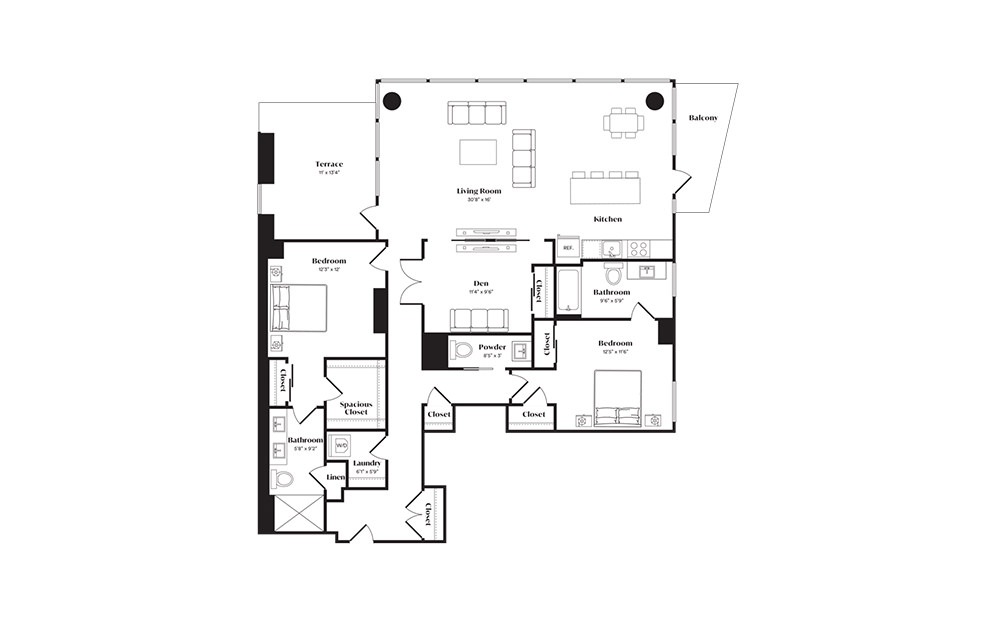B10DPH - 2 bedroom floorplan layout with 2.5 baths and 1598 square feet. (Preview)