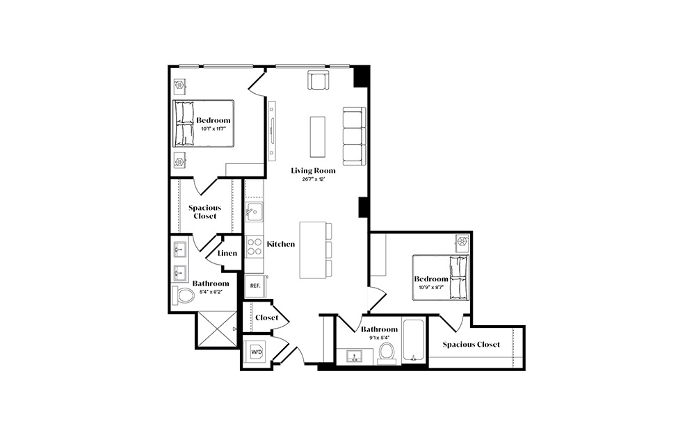 B2U - 2 bedroom floorplan layout with 2 baths and 900 square feet. (Preview)