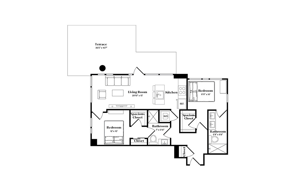 B3 - 2 bedroom floorplan layout with 2 baths and 1066 square feet. (Preview)