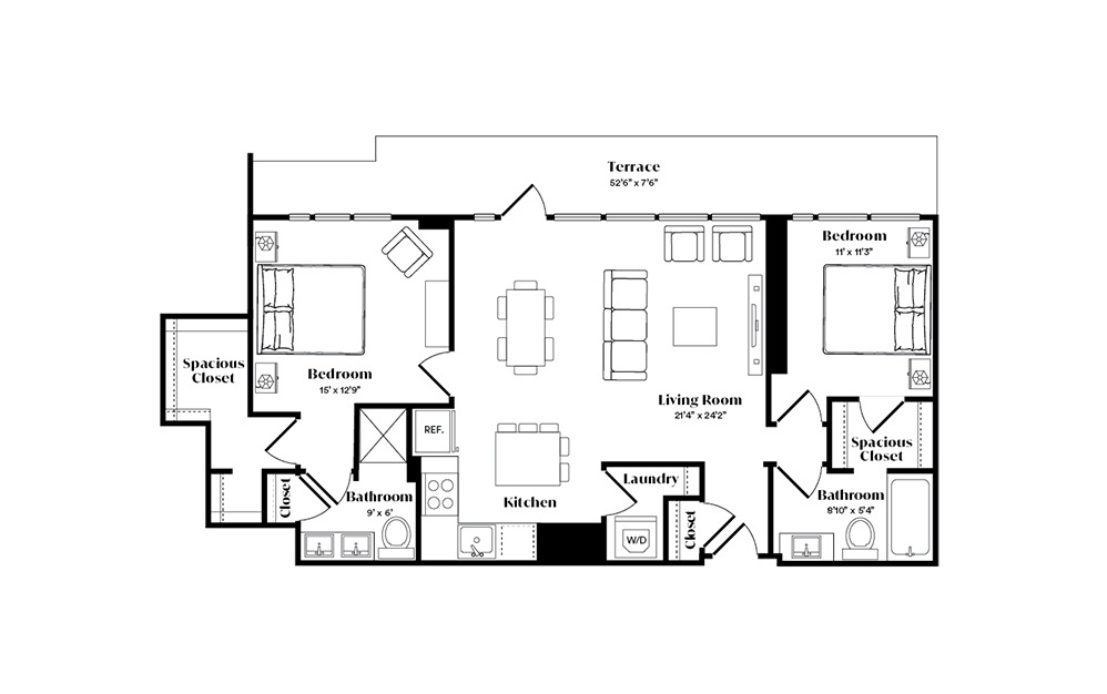 B7PH - 2 bedroom floorplan layout with 2 baths and 1336 square feet. (Preview)