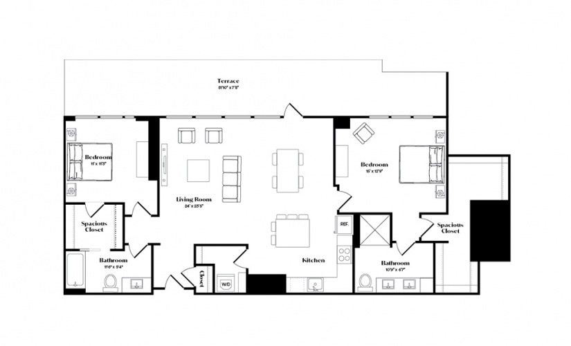 B8PH - 2 bedroom floorplan layout with 2 baths and 1382 square feet.