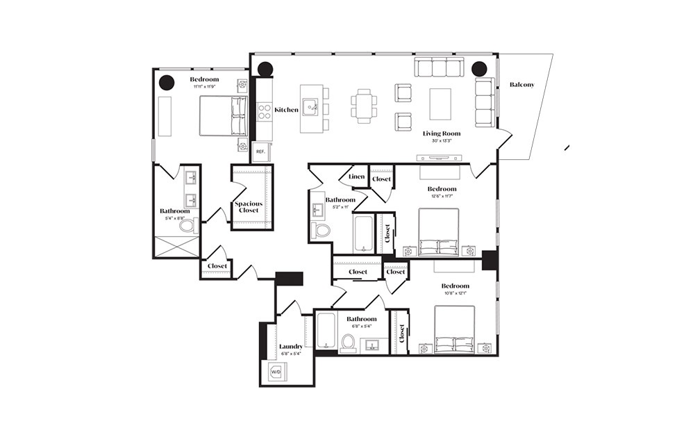 C1PH - 3 bedroom floorplan layout with 3 baths and 1500 square feet. (Preview)