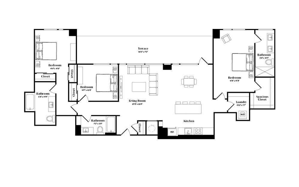 C2PH - 3 bedroom floorplan layout with 3 baths and 1588 square feet. (Preview)