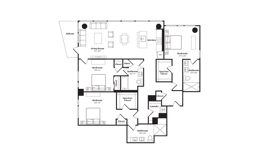 C3PH - 3 bedroom floorplan layout with 3 baths and 1610 square feet. (Preview)