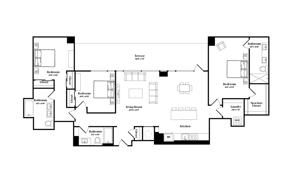 C4PH - 3 bedroom floorplan layout with 3 baths and 1626 square feet. (Preview)